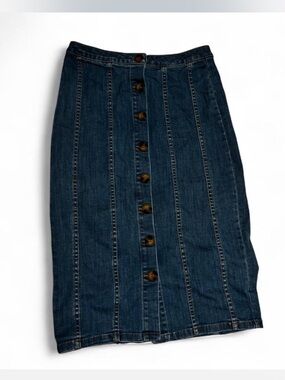 DownEast Dark Blue Button-Front Pencil Skirt